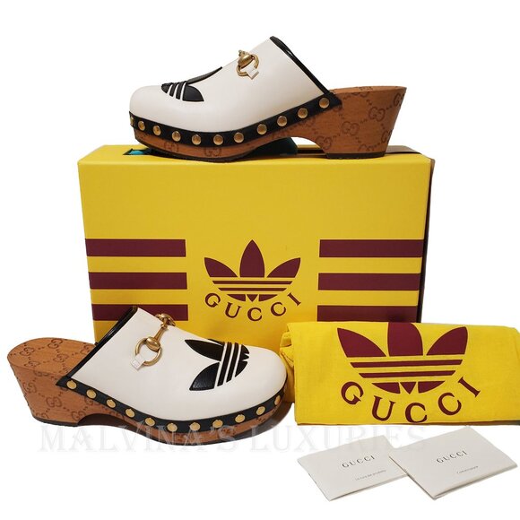 GUCCI SHOES ADIDAS X TREFOIL LEATHER HORSEBIT CLOG MULES sz 39 9 - Picture 3 of 16